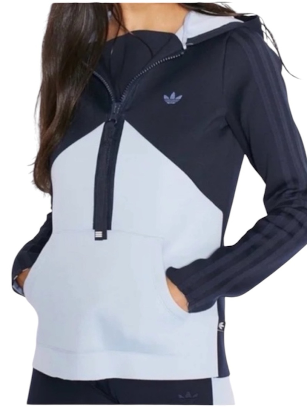 adidas Women's Neoprene Navy & Light Blue Zip-Pullover Hoodie size small